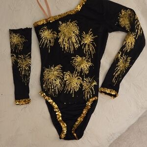 Black and Gold Embellished Bodysuit